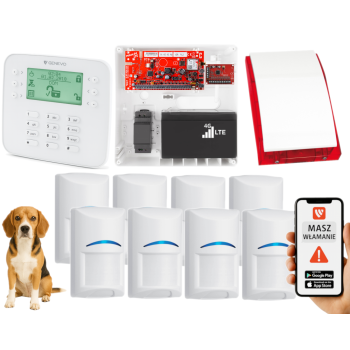 SYSTEM ALARMOWY GENEVO PRiMA64LTE BOX LCD SL 8 CZUJEK BOSCH PET SP-4001R 7Ah